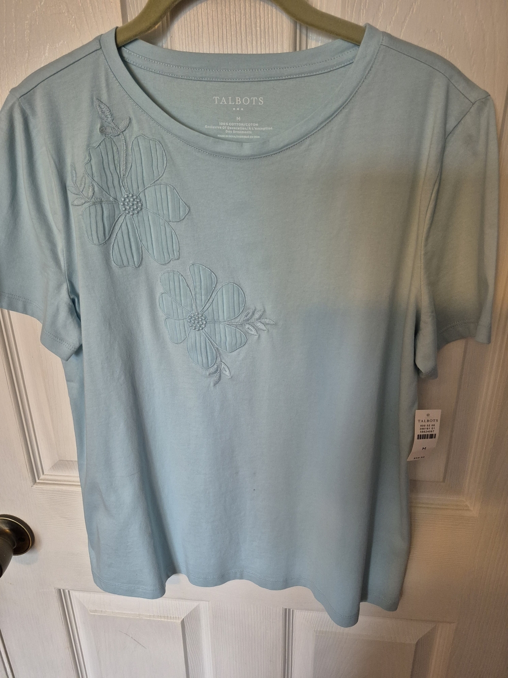 Talbots Light Blue Short-Sleeve Tee with Floral Appliqué
